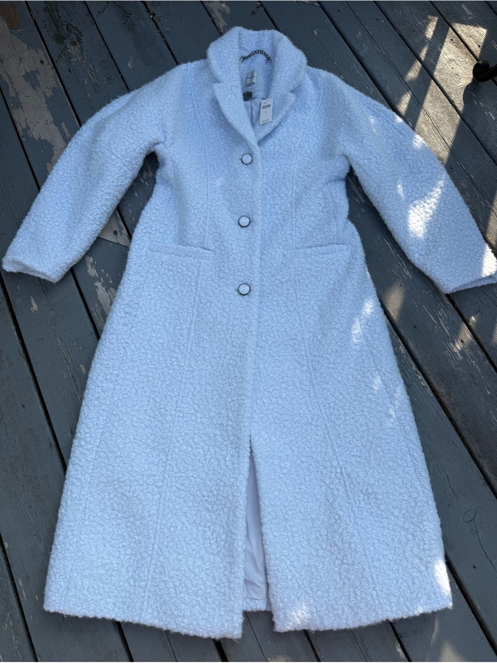 NWT Anthropologie Maeve tailored Boucle Teddy Long Coat Ice Blue Small
